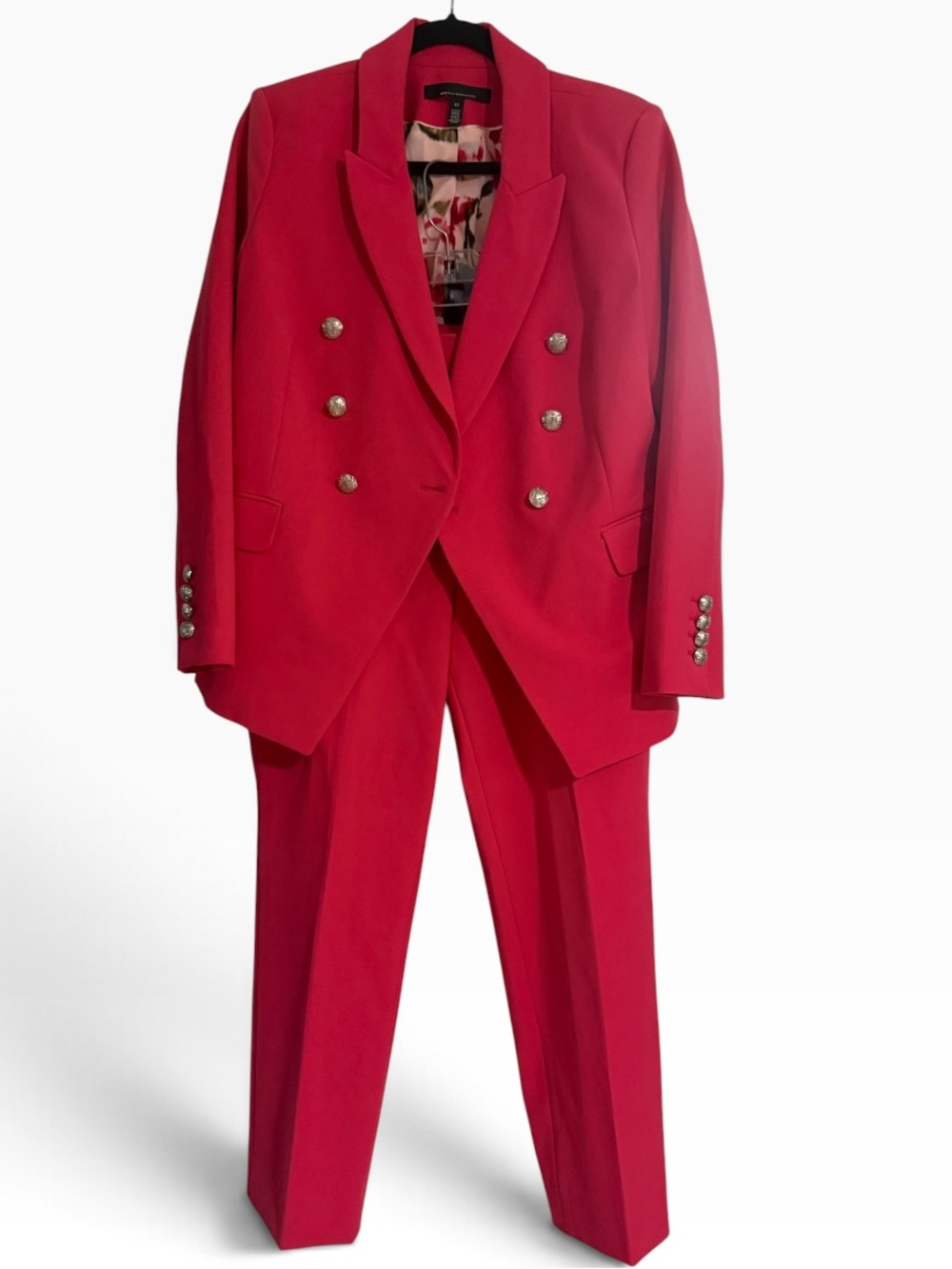 White House Black Market Bright Pink Blazer Suit with Silver Buttons Size 12